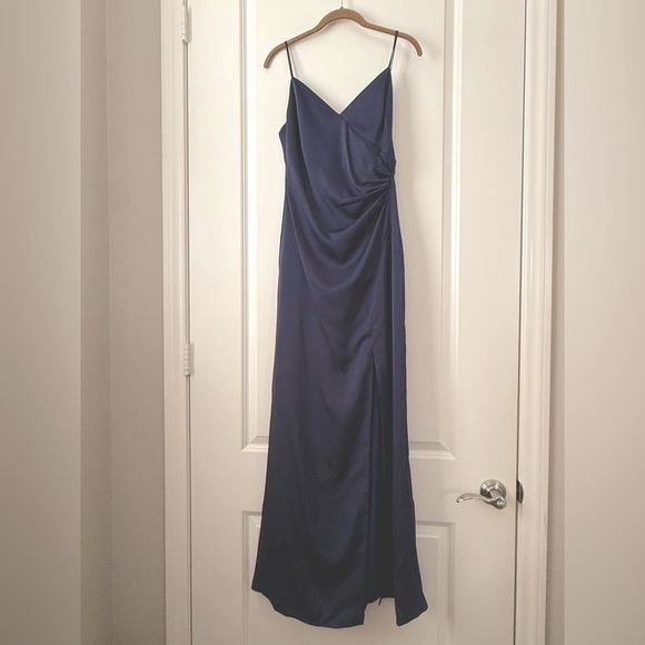 NWT AQUA Tie Back Evening Gown Dark Navy Blue 4 - Picture 2 of 4